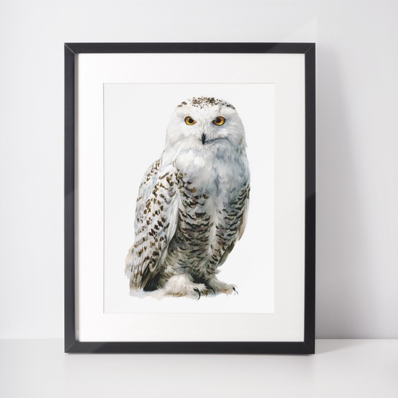 Watercolor Snowy Owl Portrait Wall Art Print, Unframed - Mystic Winter Grace - Picture 3 of 6